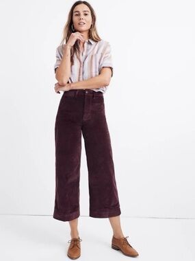 Madewell — Emmet High-Waist Wide-Leg Velvet Pants in Deep Plum — Size 29 — NWT